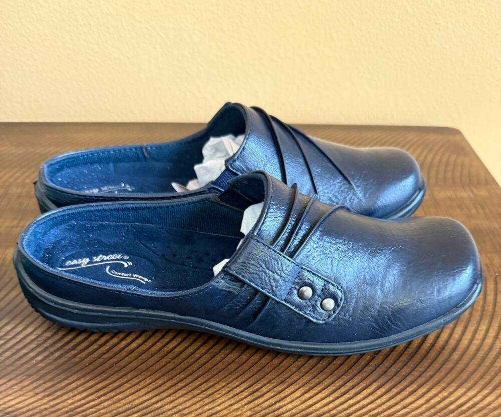 Easy Street Holly Navy Comfort Clogs Mules Women’s Size 7.5 N Slip-On Shoes